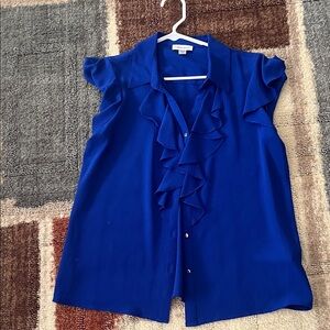 Calvin Klein Cobalt Ruffle Cap-Sleeve Blouse